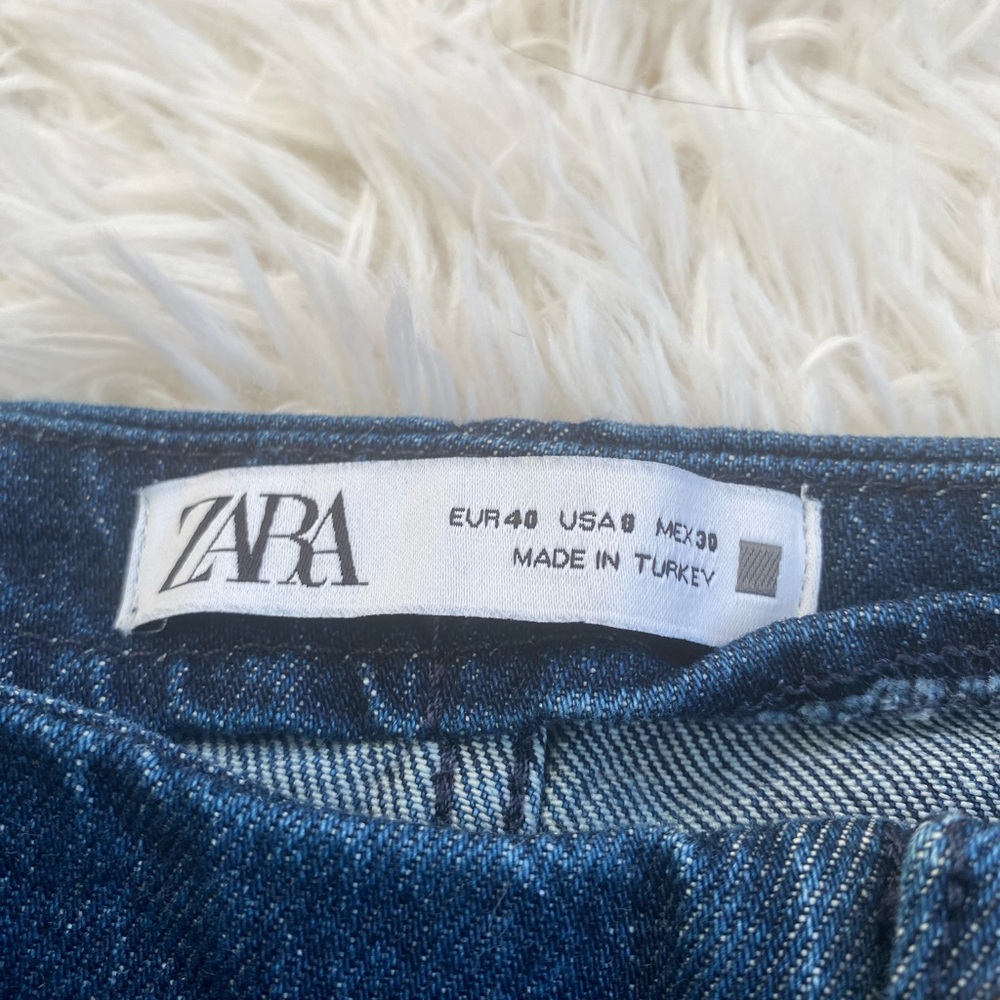 ZARA Dark Wash Flare Jeans High Rise Wide Leg Denim Pants Women 8 EU40 - Picture 3 of 8